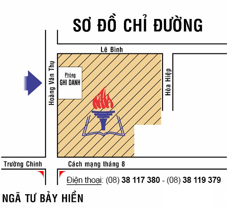 Đường đi đến Trung tâm Ngoại Ngữ - BDVH & LTĐH Nguyễn Thượng Hiền - Quận Tân Bình - Tp HCM